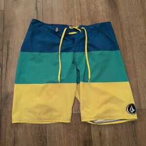 Y2K Volcom V4S‎ Men 30 Boardshorts Swim Trunks 4 Way Stretch Colorblock VTG